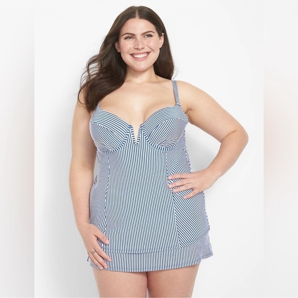 Swim by Cacique Lane Bryant Striped Seersucker Tankini set size 40DD/16 - Picture 1 of 5
